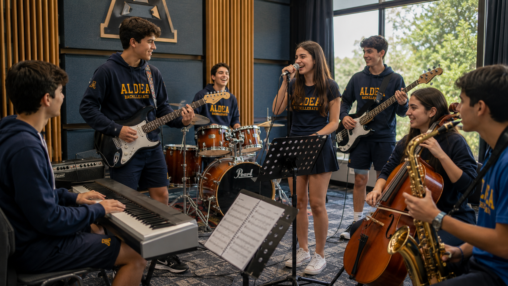 Alumno con instrumento · ensamble Aldea