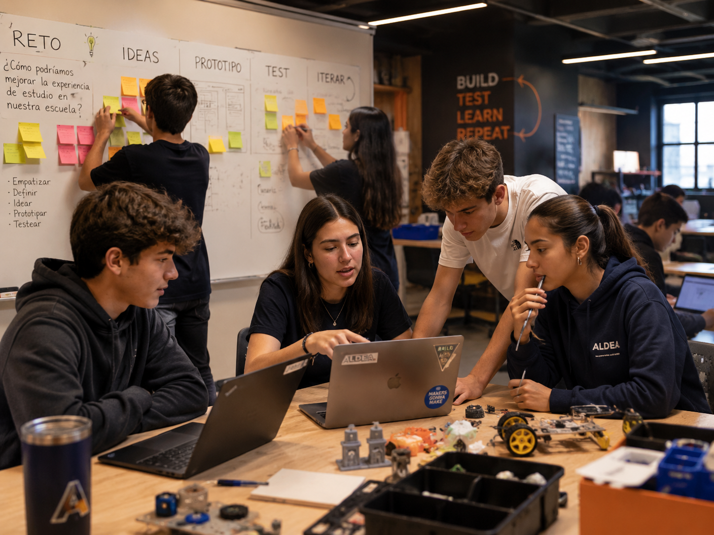 Adolescentes trabajando en squad en Aldea Bachillerato